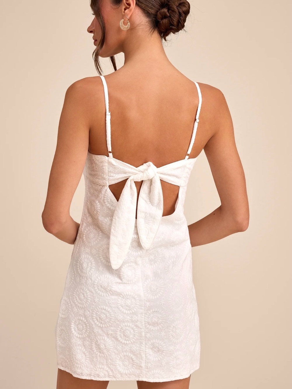 Lulu's White Tie-Back Spaghetti Strap Mini Dress